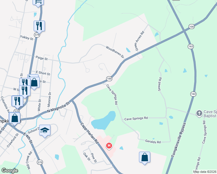 map of restaurants, bars, coffee shops, grocery stores, and more near 101 Cave Springs Road in Tompkinsville