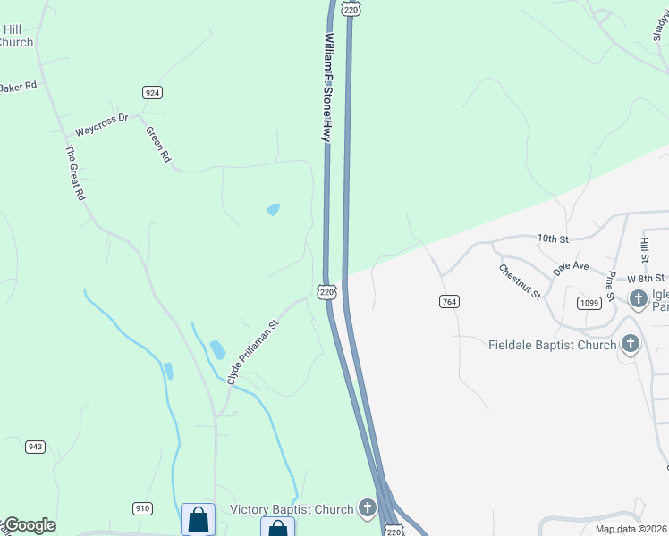 map of restaurants, bars, coffee shops, grocery stores, and more near William F Stone Highway in Fieldale
