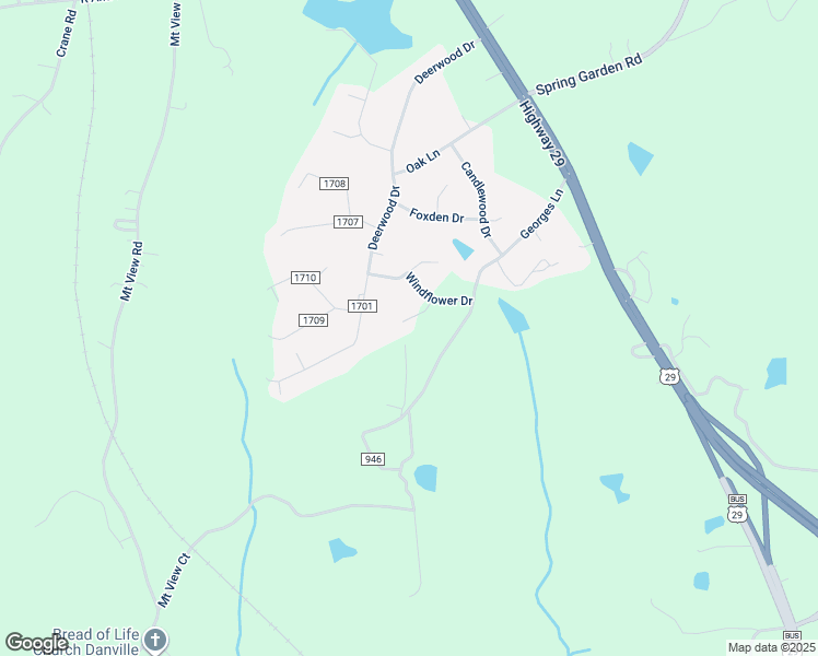 map of restaurants, bars, coffee shops, grocery stores, and more near 240 Windflower Place in Blairs