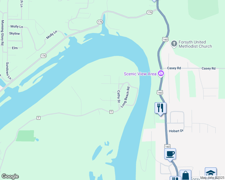 map of restaurants, bars, coffee shops, grocery stores, and more near 239 Cathy Street in Branson