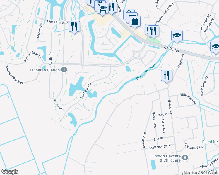 map of restaurants, bars, coffee shops, grocery stores, and more near 426 Granada Drive in Chesapeake
