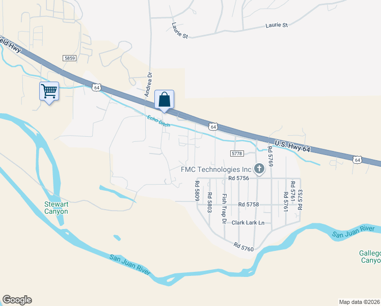 map of restaurants, bars, coffee shops, grocery stores, and more near 17 Road 5775 in Farmington