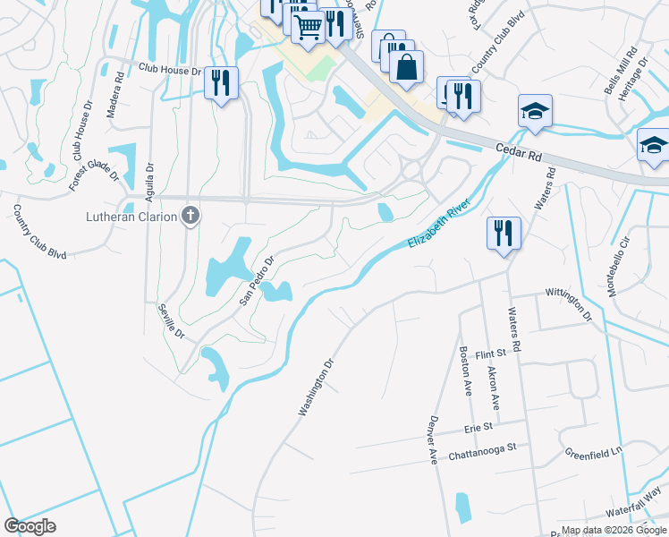 map of restaurants, bars, coffee shops, grocery stores, and more near 426 Granada Drive in Chesapeake