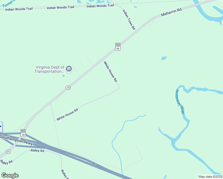 map of restaurants, bars, coffee shops, grocery stores, and more near White House Road in Southampton County