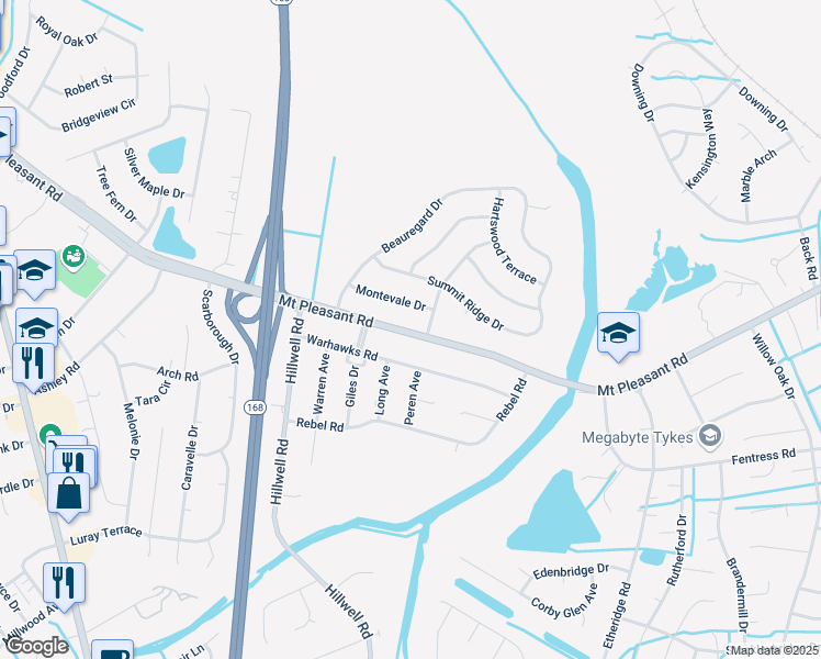 map of restaurants, bars, coffee shops, grocery stores, and more near 525 Mount Pleasant Road in Chesapeake