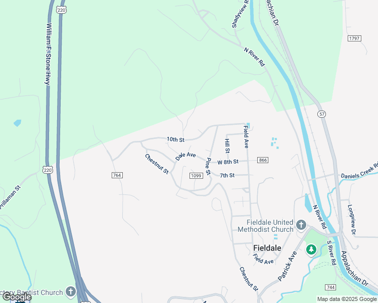 map of restaurants, bars, coffee shops, grocery stores, and more near 129 Dale Avenue in Fieldale