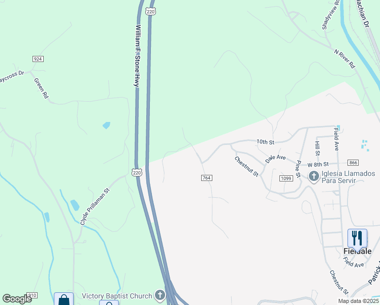 map of restaurants, bars, coffee shops, grocery stores, and more near 27 Frank Wilson Avenue in Fieldale