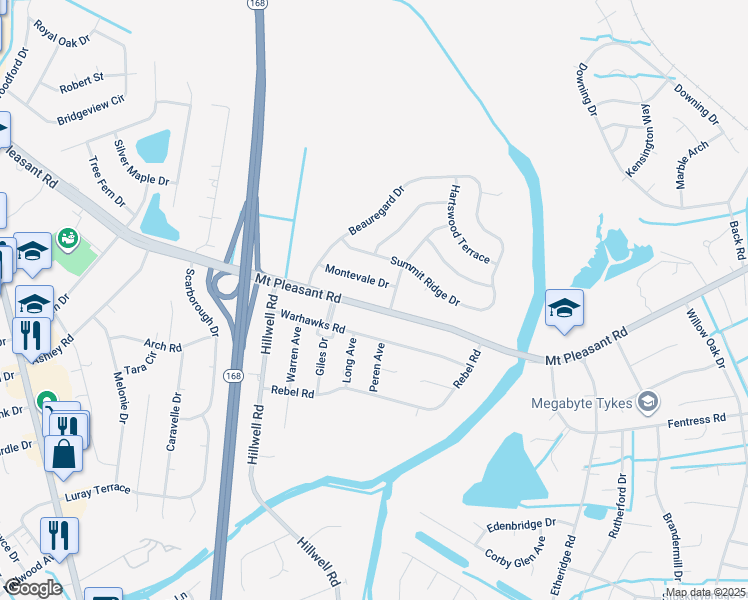 map of restaurants, bars, coffee shops, grocery stores, and more near 525 Mount Pleasant Road in Chesapeake