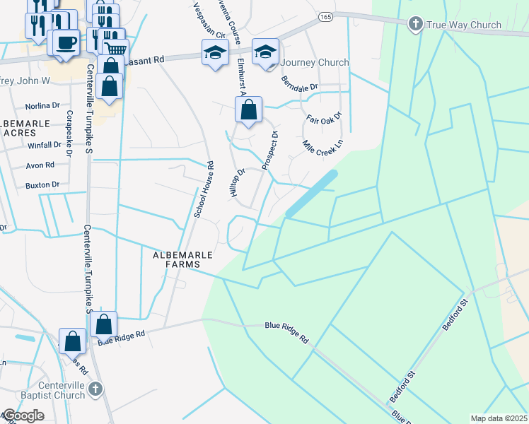 map of restaurants, bars, coffee shops, grocery stores, and more near 1608 Pinedale Lane in Chesapeake