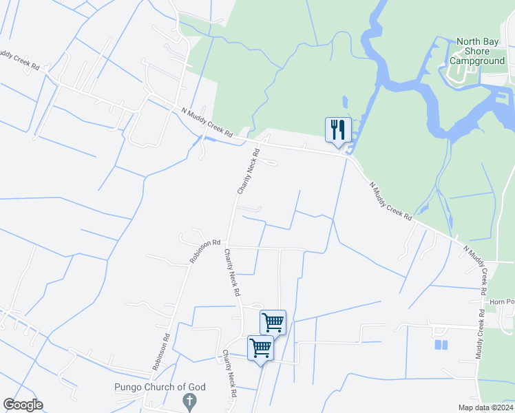 map of restaurants, bars, coffee shops, grocery stores, and more near 3360 Charity Neck Road in Virginia Beach