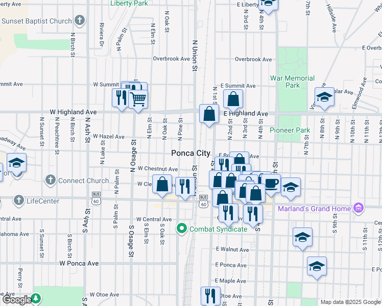 map of restaurants, bars, coffee shops, grocery stores, and more near in Ponca City