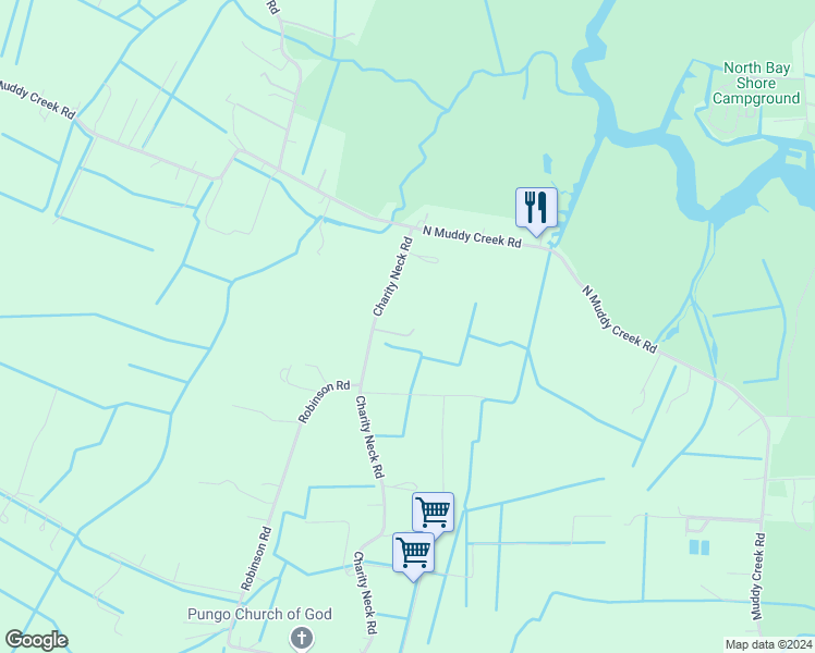 map of restaurants, bars, coffee shops, grocery stores, and more near 3360 Charity Neck Road in Virginia Beach