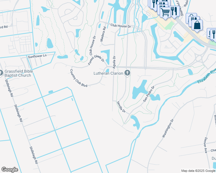map of restaurants, bars, coffee shops, grocery stores, and more near 1400 Gunston Court in Chesapeake