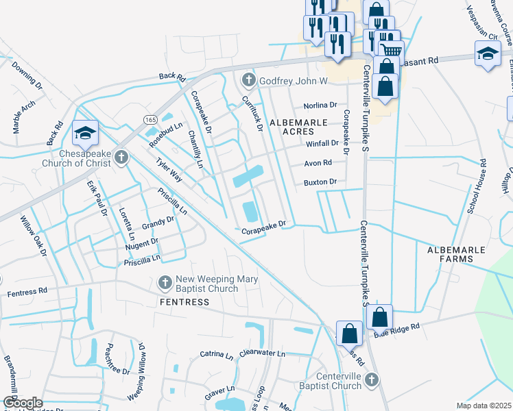 map of restaurants, bars, coffee shops, grocery stores, and more near 508 Hatteras Crescent in Chesapeake