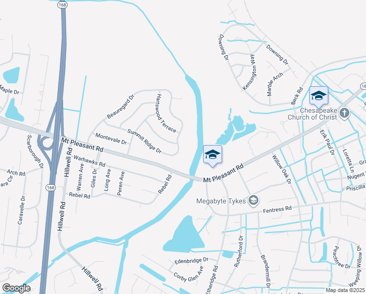 map of restaurants, bars, coffee shops, grocery stores, and more near 576 Summit Ridge Drive in Chesapeake