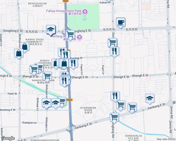 map of restaurants, bars, coffee shops, grocery stores, and more near in Weifang