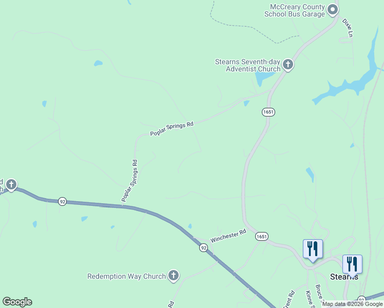 map of restaurants, bars, coffee shops, grocery stores, and more near Gene Jones Road in Stearns