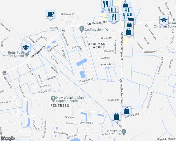 map of restaurants, bars, coffee shops, grocery stores, and more near 509 Hatteras Crescent in Chesapeake