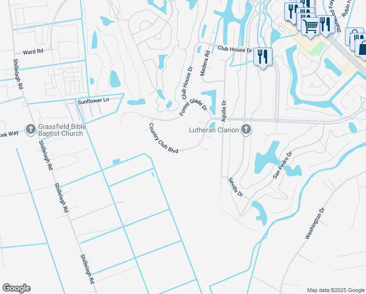 map of restaurants, bars, coffee shops, grocery stores, and more near 900 Country Club Boulevard in Chesapeake