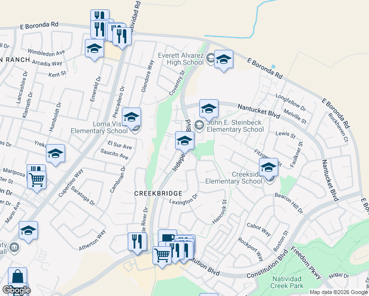 map of restaurants, bars, coffee shops, grocery stores, and more near in Salinas