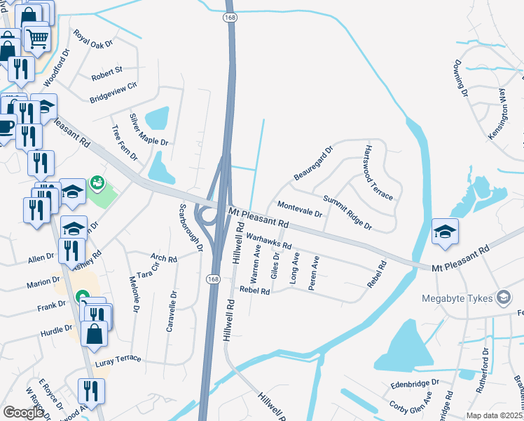 map of restaurants, bars, coffee shops, grocery stores, and more near 400 Beauregard Drive in Chesapeake