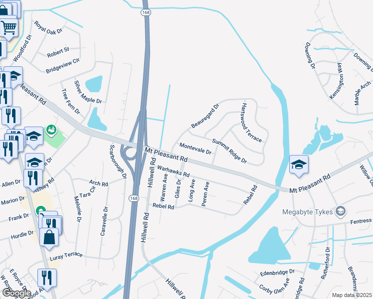 map of restaurants, bars, coffee shops, grocery stores, and more near 508 Montevale Drive in Chesapeake