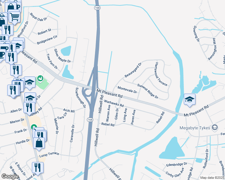 map of restaurants, bars, coffee shops, grocery stores, and more near 400 Beauregard Drive in Chesapeake