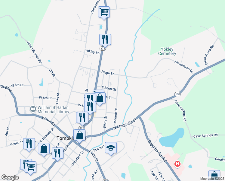 map of restaurants, bars, coffee shops, grocery stores, and more near 300-398 East Short Street in Tompkinsville