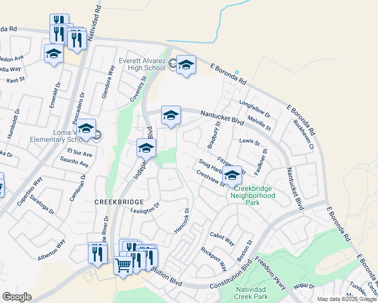map of restaurants, bars, coffee shops, grocery stores, and more near 923 Snug Harbor Street in Salinas