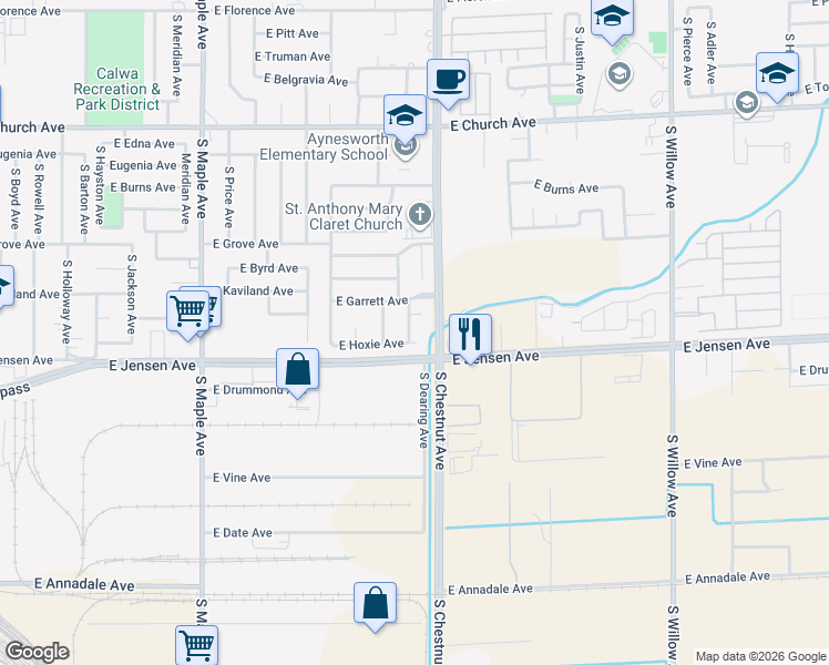 map of restaurants, bars, coffee shops, grocery stores, and more near 4776 East Chapman Avenue in Fresno