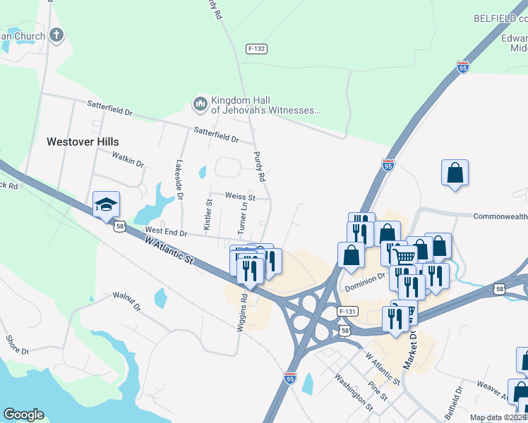 map of restaurants, bars, coffee shops, grocery stores, and more near 1101-1199 Weiss Street in Emporia