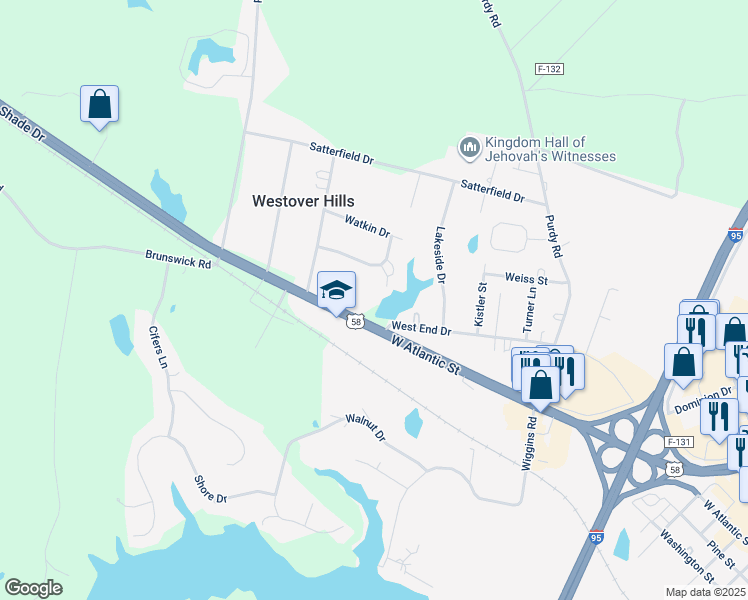 map of restaurants, bars, coffee shops, grocery stores, and more near 83 Pleasant Shade Drive in Emporia