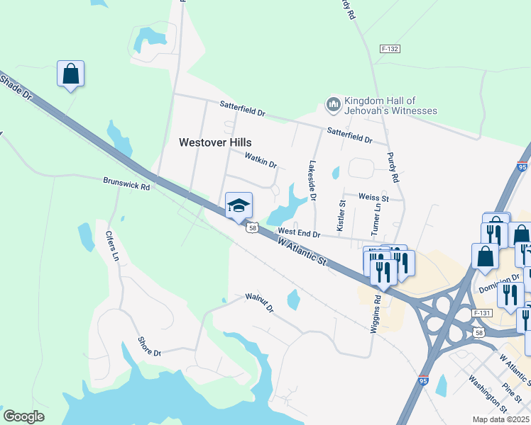 map of restaurants, bars, coffee shops, grocery stores, and more near 83 Pleasant Shade Drive in Emporia