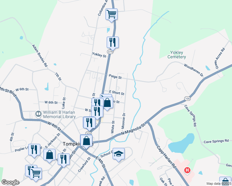 map of restaurants, bars, coffee shops, grocery stores, and more near 300 East Short Street in Tompkinsville