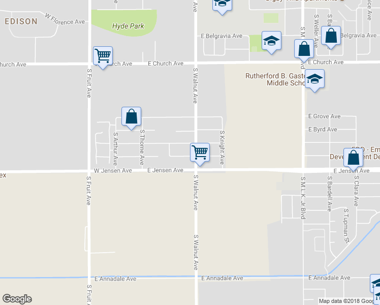 map of restaurants, bars, coffee shops, grocery stores, and more near 231 East Garrett Avenue in Fresno