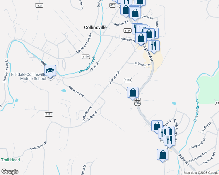 map of restaurants, bars, coffee shops, grocery stores, and more near 173-239 5th Avenue in Collinsville