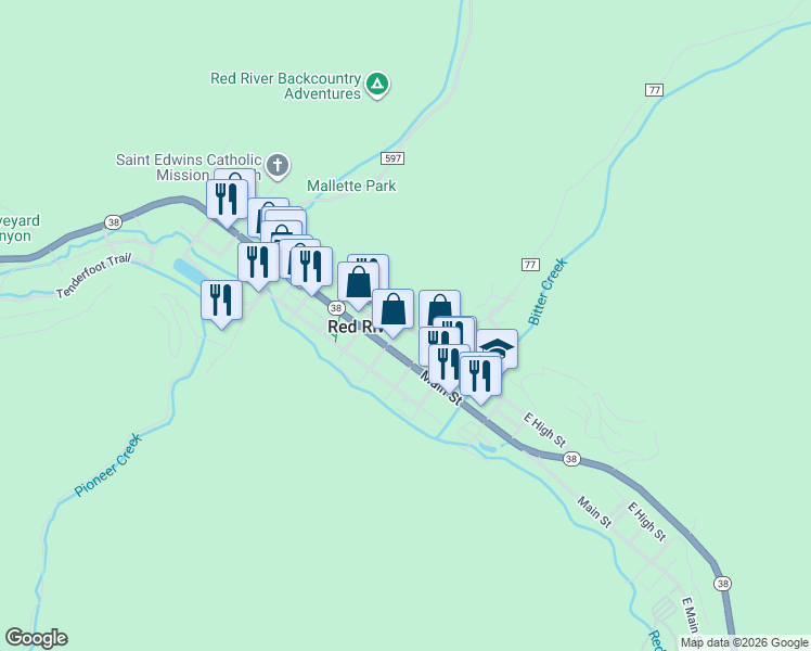 map of restaurants, bars, coffee shops, grocery stores, and more near in Rio Arriba County