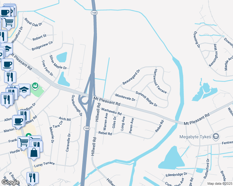 map of restaurants, bars, coffee shops, grocery stores, and more near 501 Montevale Drive in Chesapeake
