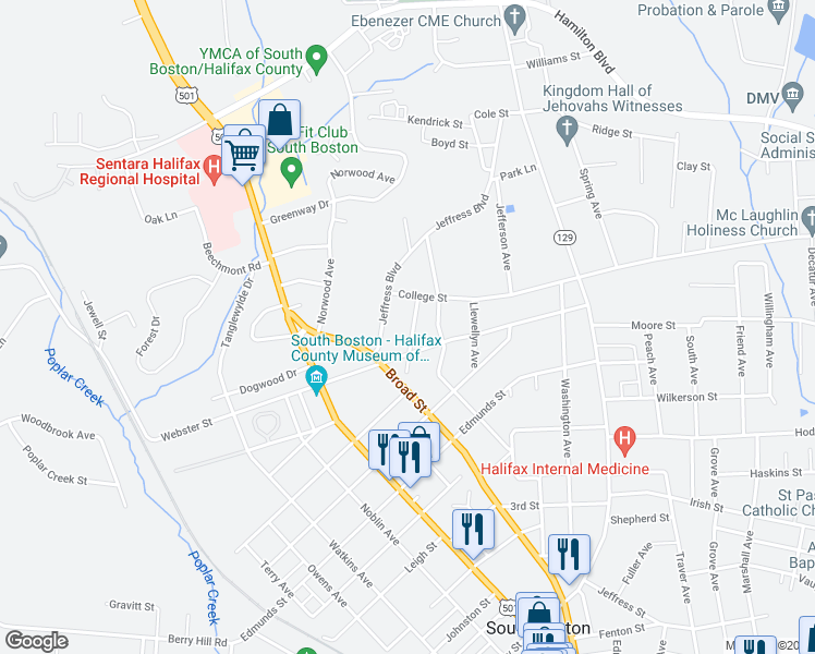 map of restaurants, bars, coffee shops, grocery stores, and more near 1606 Elliott Avenue in South Boston