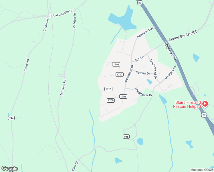 map of restaurants, bars, coffee shops, grocery stores, and more near 155-163 County Road 1710 in Pittsylvania