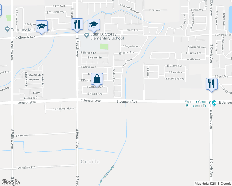 map of restaurants, bars, coffee shops, grocery stores, and more near 5320 East Chapman in Fresno