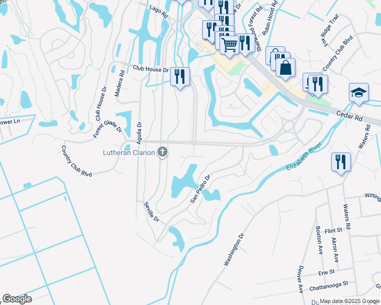 map of restaurants, bars, coffee shops, grocery stores, and more near 506 Country Club Court in Chesapeake