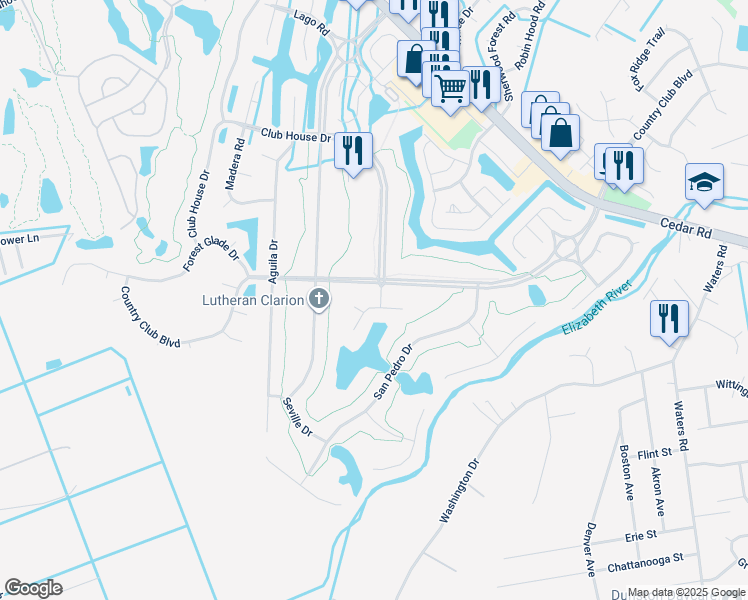 map of restaurants, bars, coffee shops, grocery stores, and more near 506 Country Club Court in Chesapeake