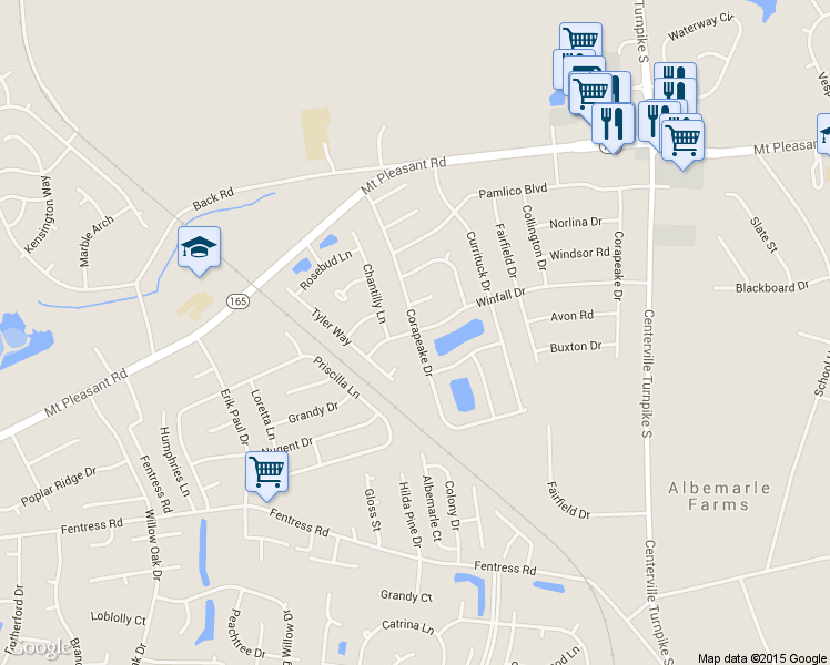 map of restaurants, bars, coffee shops, grocery stores, and more near 664 Corapeake Drive in Chesapeake