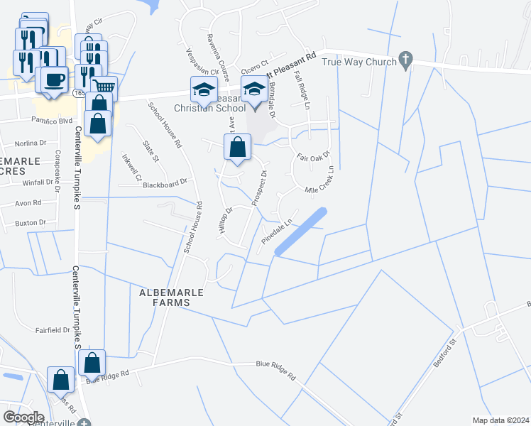 map of restaurants, bars, coffee shops, grocery stores, and more near 1600 Westerly Court in Chesapeake