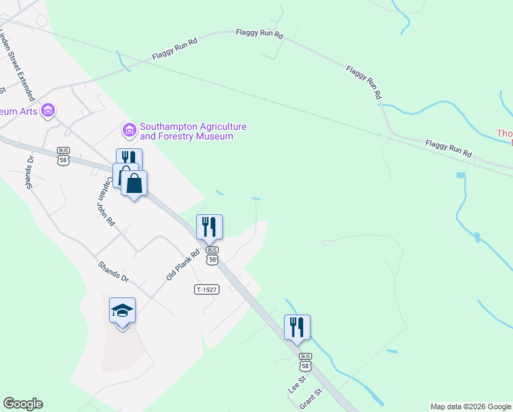 map of restaurants, bars, coffee shops, grocery stores, and more near 26566 East Nottoway Drive in Courtland