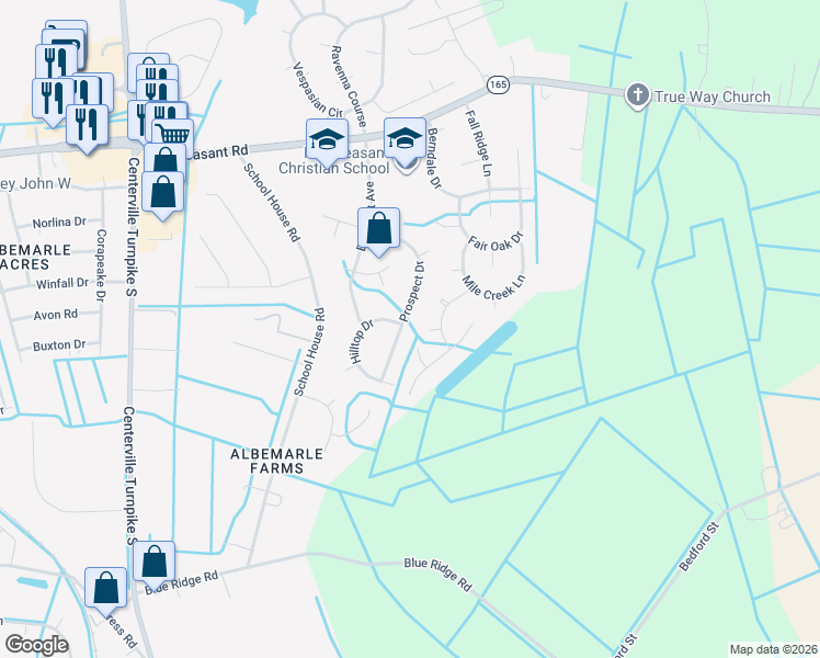 map of restaurants, bars, coffee shops, grocery stores, and more near 1648 Prospect Drive in Chesapeake