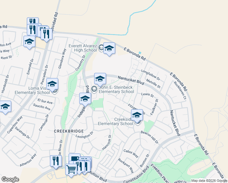 map of restaurants, bars, coffee shops, grocery stores, and more near 980 Round Hill Farms in Salinas