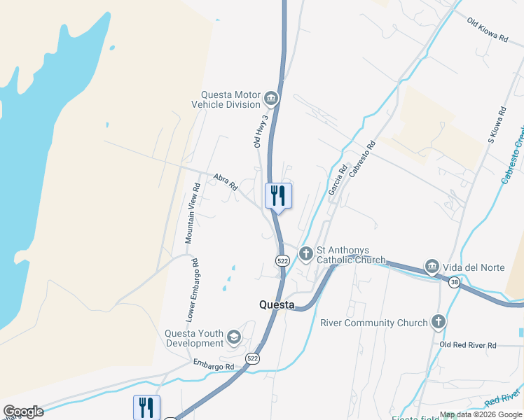 map of restaurants, bars, coffee shops, grocery stores, and more near 2 Abra Road in Questa