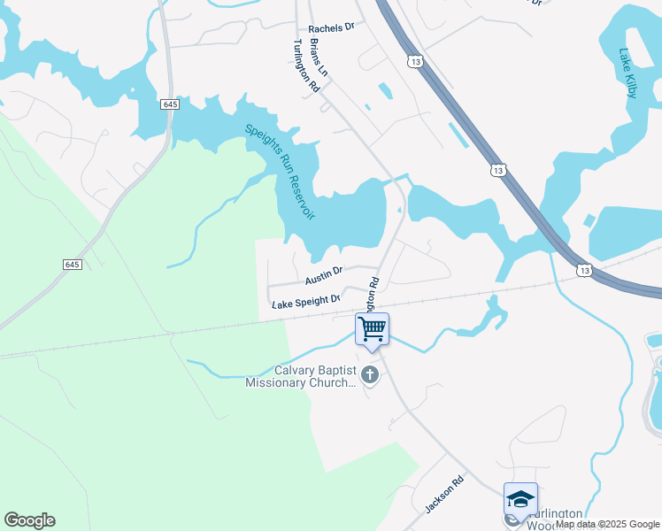 map of restaurants, bars, coffee shops, grocery stores, and more near 1510 Austin Drive in Suffolk
